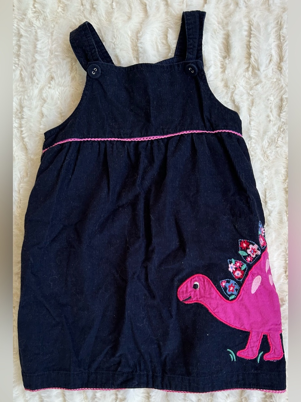 Jojo Maman Bebe Navy Corduroy Dinosaur Pinafore Dress